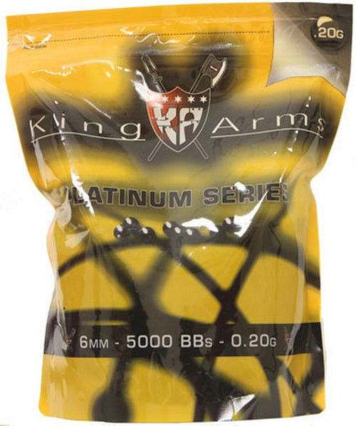 Billes King Arms Platinum – 0,20 G, 6 Mm, Sachet De 5000 – Haute Précision, Calibrage Parfait – Airsoft