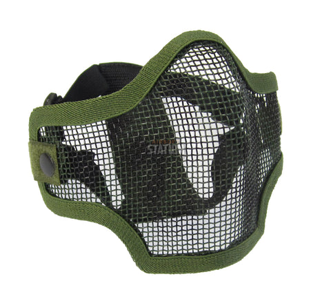 2G Steel Mesh Half Face Mask, OD Green w/ Skull
