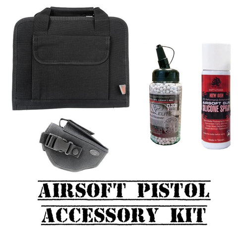 Airsoft Pistol Accessory Kit with Case, Holster, BBs, and Silicone Spray