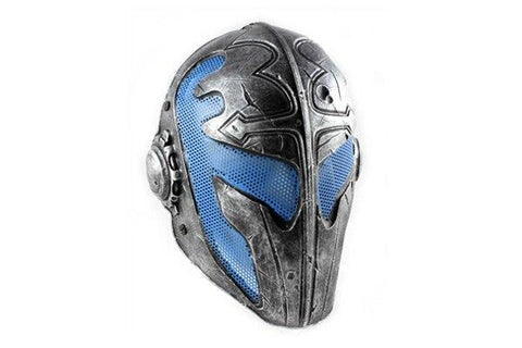Army of Two Airsoft Mask A FMA Wire Mesh Templar Mask Nickel and Blue Stamped Steel Eyes