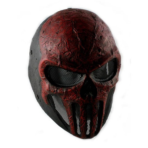 Army of Two FMA Punisher Style Airsoft Mask, Stamped Steel Mesh, Black/Red