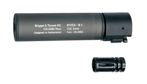 B&T ROTEX III C Metal QD Barrel Extension and Metal Flash Hider, Grey, 6.2"