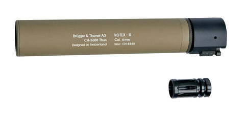 B&T ROTEX III Metal QD Barrel Extension and Metal Flash Hider, Tan, 8.9"