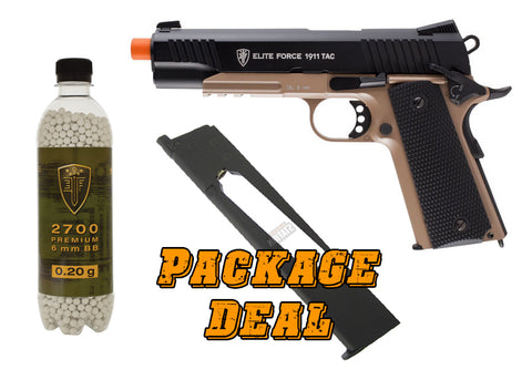 Elite Force 1911 TAC Blowback CO2 Airsoft Pistol Combo w/ Extended Mag & 2700 BBs - Airsoft Nation