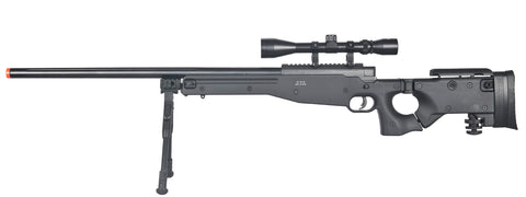 Well L96 AWP Black Bolt Action Sniper Rifle Kit with Folding Stock, Bipod, and 3-9x Scope - Airsoft Nation