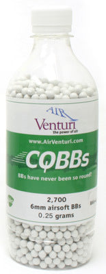 Air Venturi CQBBs 6mm biodegradable airsoft BBs, 0.25g, 2700 rds, white - Airsoft Nation