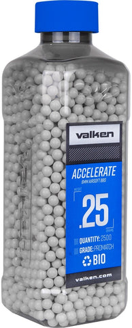 Valken Accelerate 0.25g BBs, 2500 CT., White, Bio - Airsoft Nation