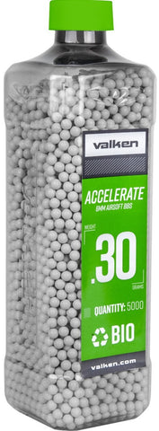 Valken Accelerate 0.30g BBs, 5000 CT., White, Bio - Airsoft Nation