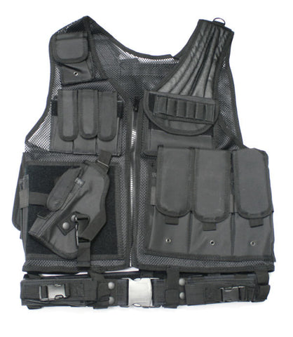 UTG Deluxe Tactical Vest with Quick Draw Holster, Pouch and Belt, Left-handed, Black - Airsoft Nation